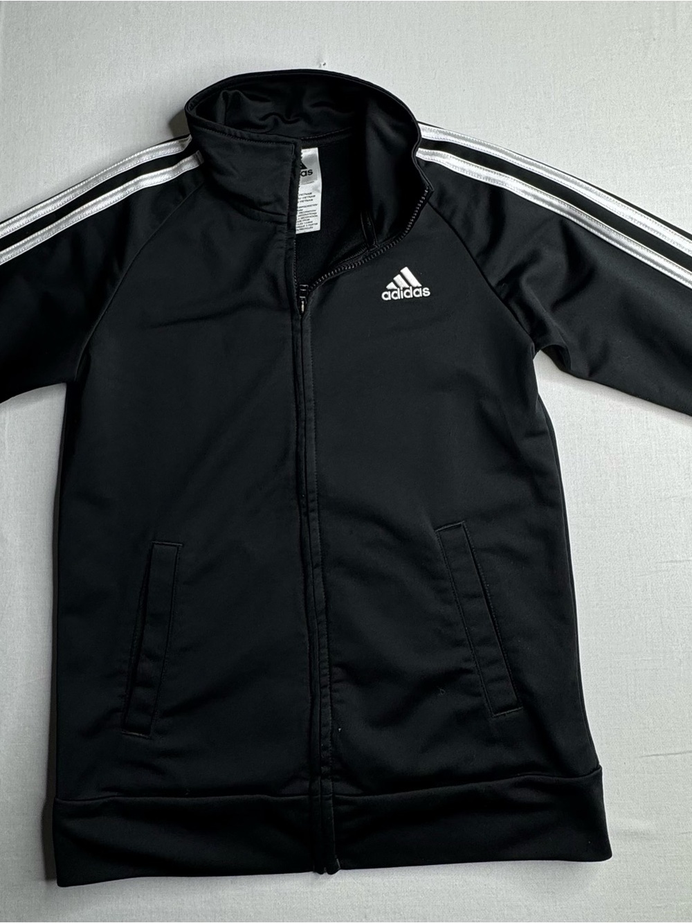 adidas Black Jacket with White Shoulder Stripes - Kids